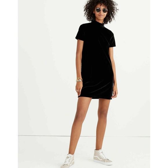 Madewell Womens Black Velvet Mock Neck 90s Y2K Style Stretch Mini Dress XXS - Picture 1 of 7